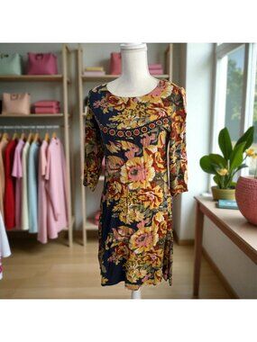 RANGMANCH Multicolor Shift 3/4 Sleeve Dress Size Small